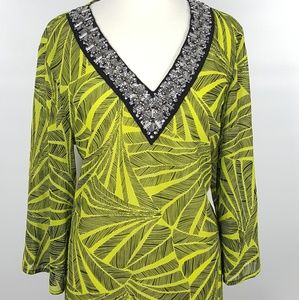 Michael Kors Embellised Neck Palm Leaf Tunic NWOT